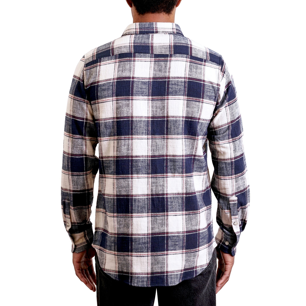 GRAHAM BLUE PLAID ORGANIC COTTON FLANNEL BUTTON UP SHIRT