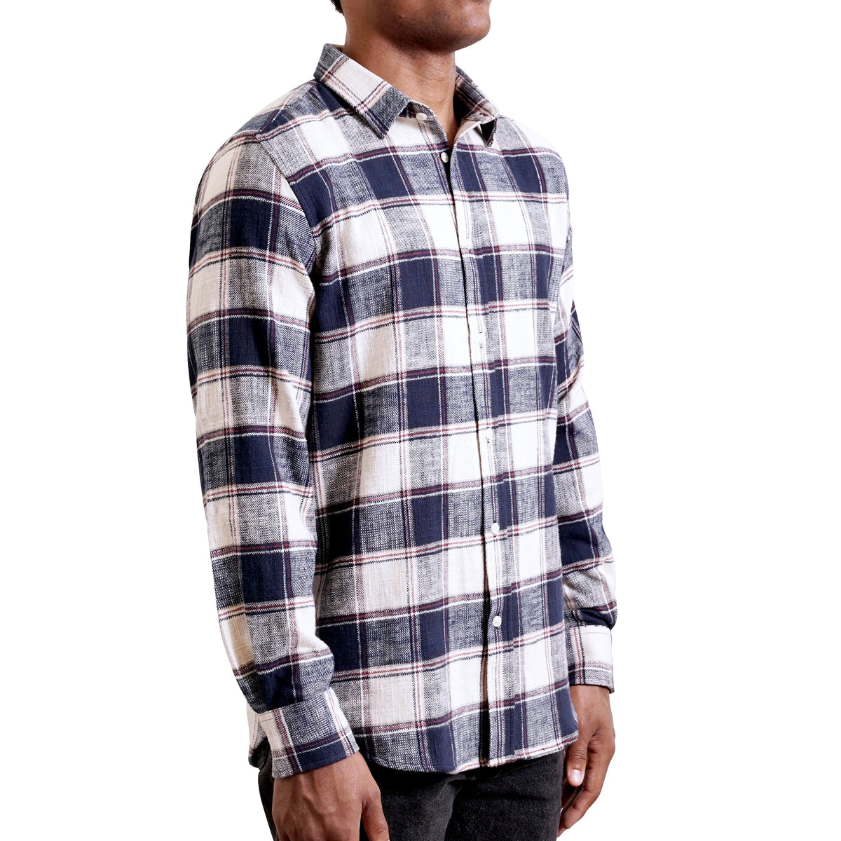 GRAHAM BLUE PLAID ORGANIC COTTON FLANNEL BUTTON UP SHIRT