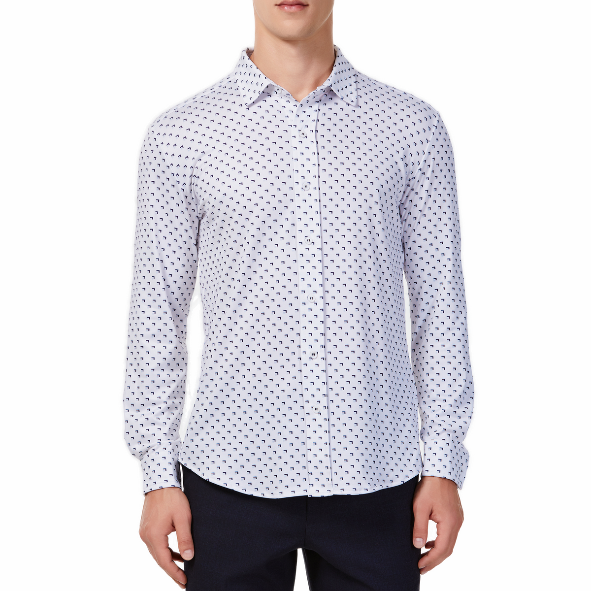 ÊMen's Long Sleeve White Shirt with Navy Arrow Print Button Up Shirt In  Soft Knit Polyester – Hyden Yoo