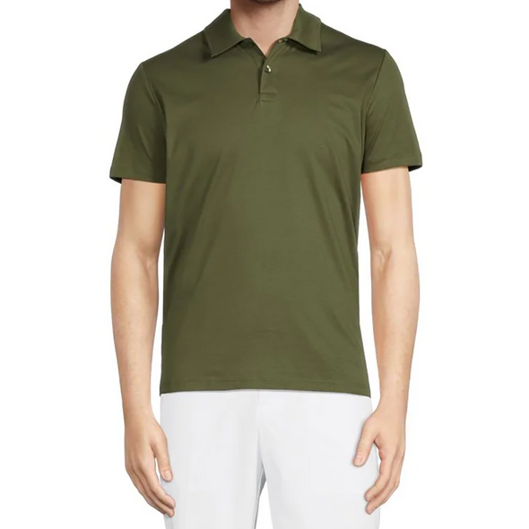 Men's green cotton jersey knit polo short sleeve shirt - front view