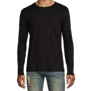 Men's black cotton jersey knit pullover long sleeve crew neck shirt - front view
