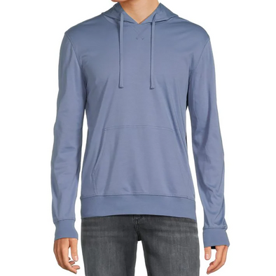 Men's soft blue pullover hoodie shirt - front view