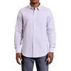 A classic blue and white button up shirt long sleeve made from organic cotton fabric on a black male model - front view