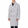 Men's long sleeve grey wool blend overcoat with double breasted front closure, large welt waist pockets and slightly oversized on a model - quarter view