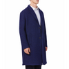 Men's long sleeve navy wool blend overcoat with 2 buttons at the front closer, large welt waist pockets and slightly oversized on a model - quarter view