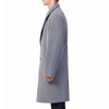 Men's long sleeve grey wool blend overcoat with 2 buttons at the front closer, large welt waist pockets and slightly oversized on a model - side view