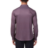 Men's maroon colored shirt with a small geometric black print button up shirt long sleeve made from knit fabric on a model - back view
