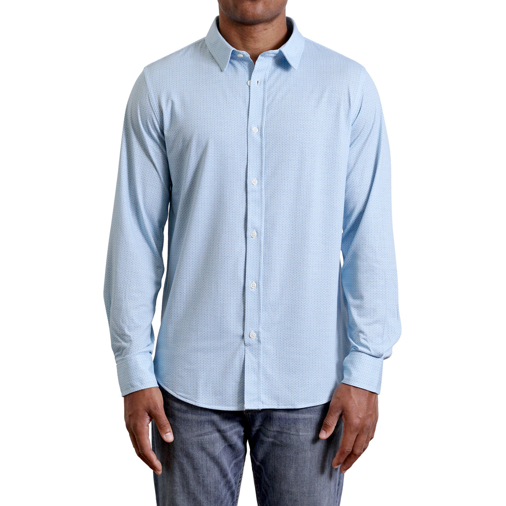 Men's Long Sleeve Light Blue With Small Dot Pattern Button Up